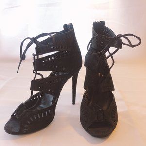 Zara Black Lace Up Peep Toe Stiletto Heels